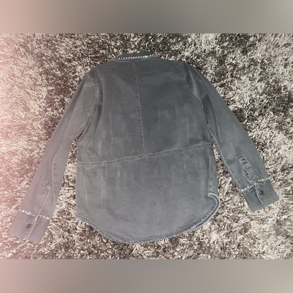 Zara grey denim Button Down Shirt with crystal - Picture 4 of 4